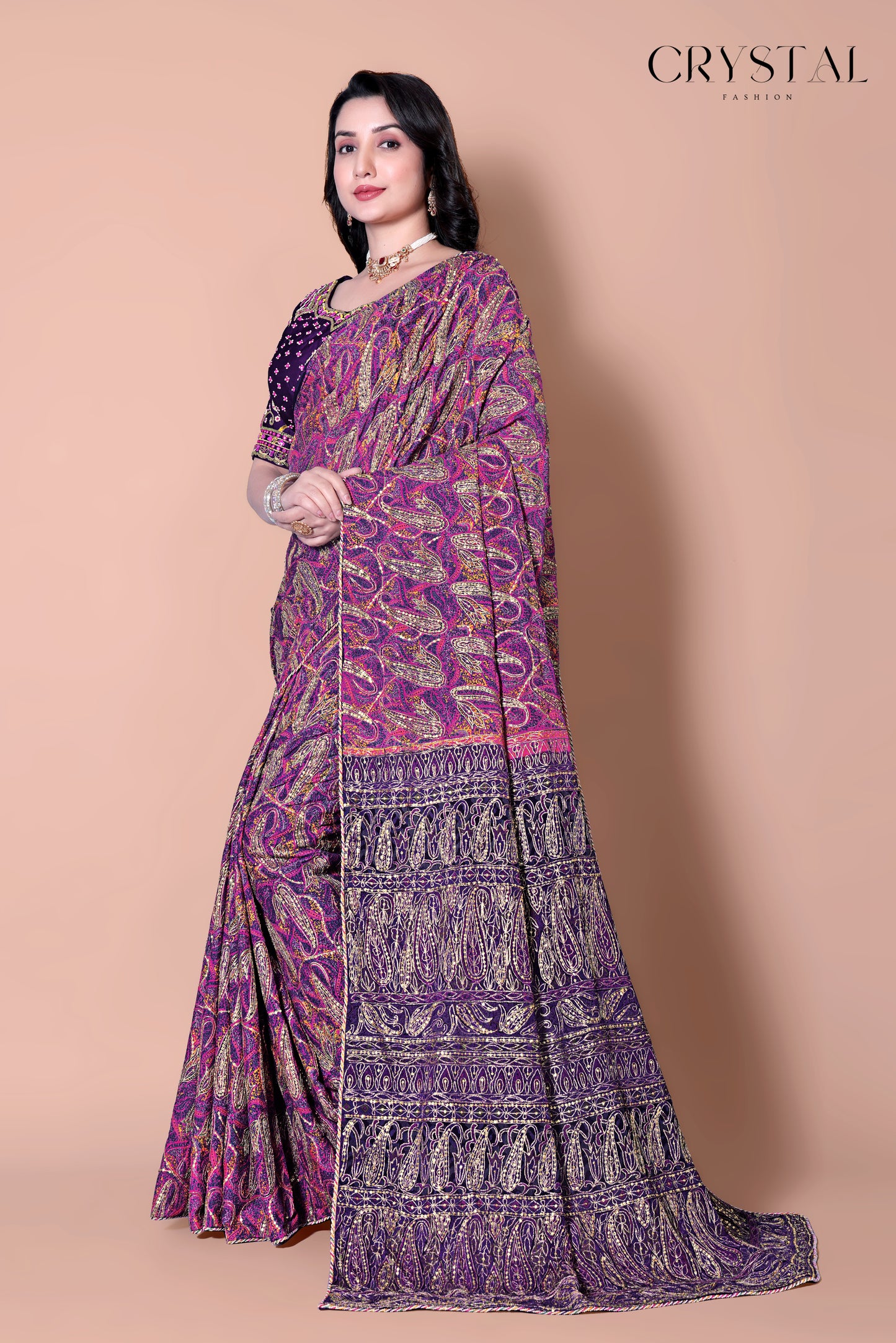 Purple Vintage Saree – Classic Hand Embroidery