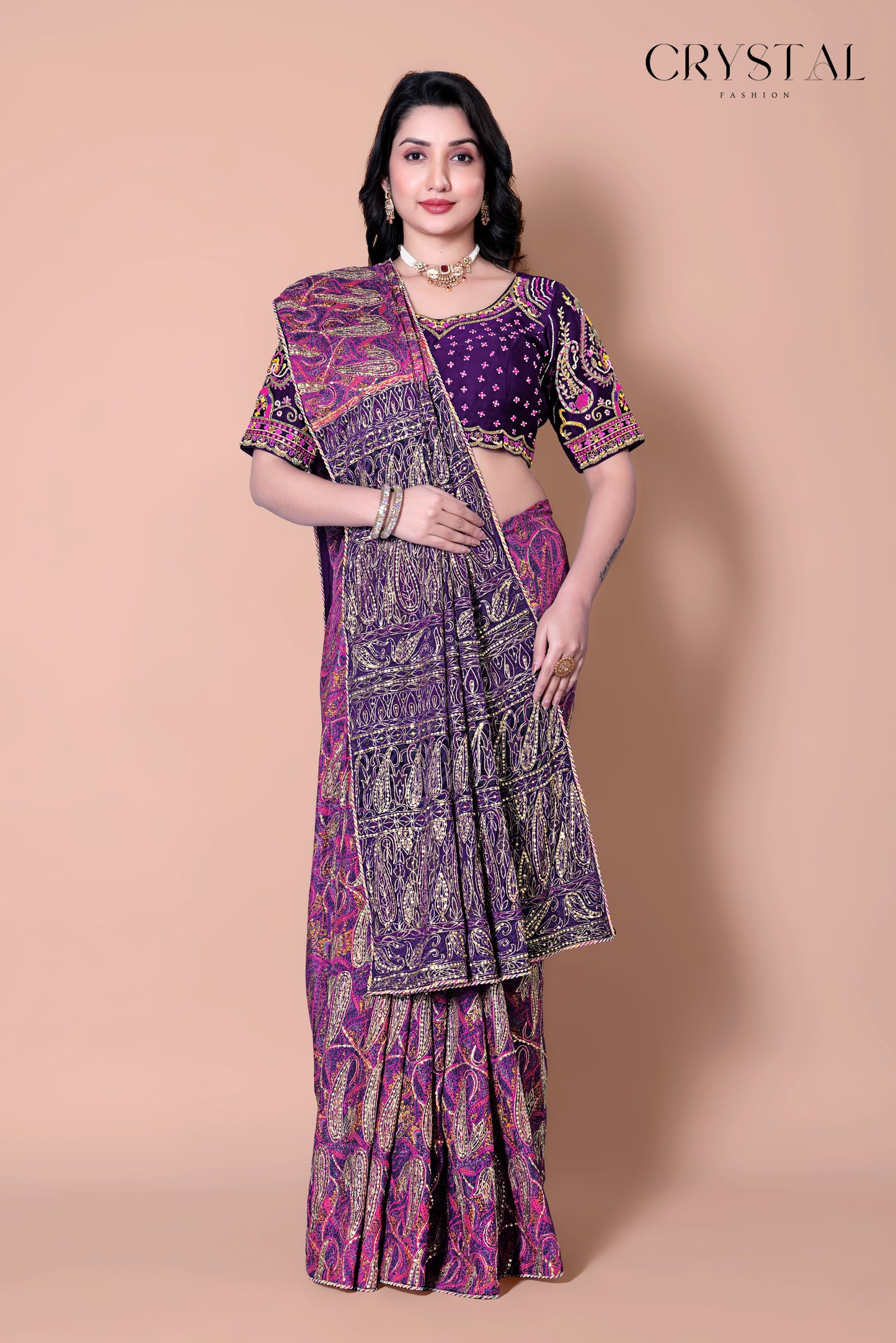 Purple Vintage Saree – Classic Hand Embroidery