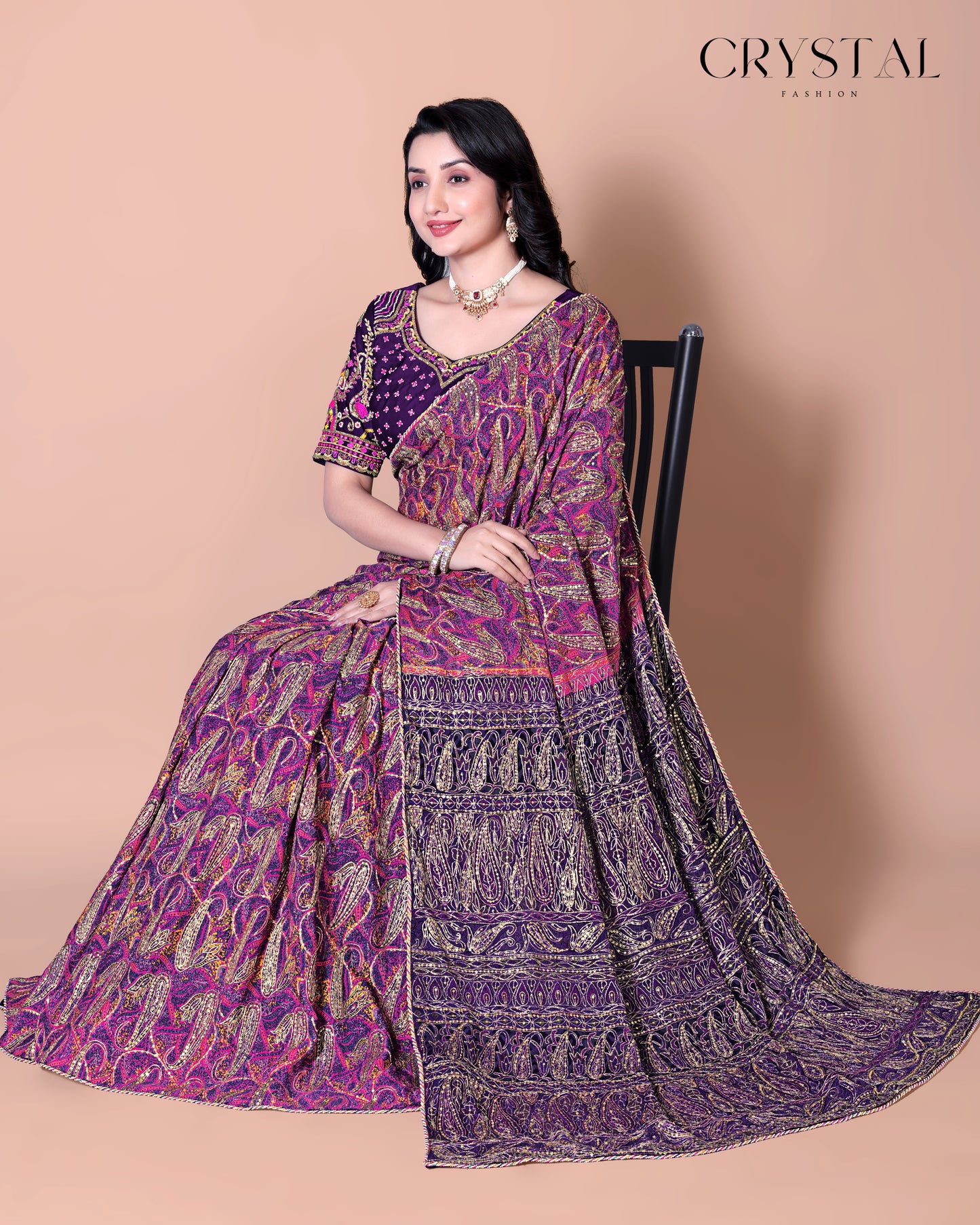 Purple Vintage Saree – Classic Hand Embroidery