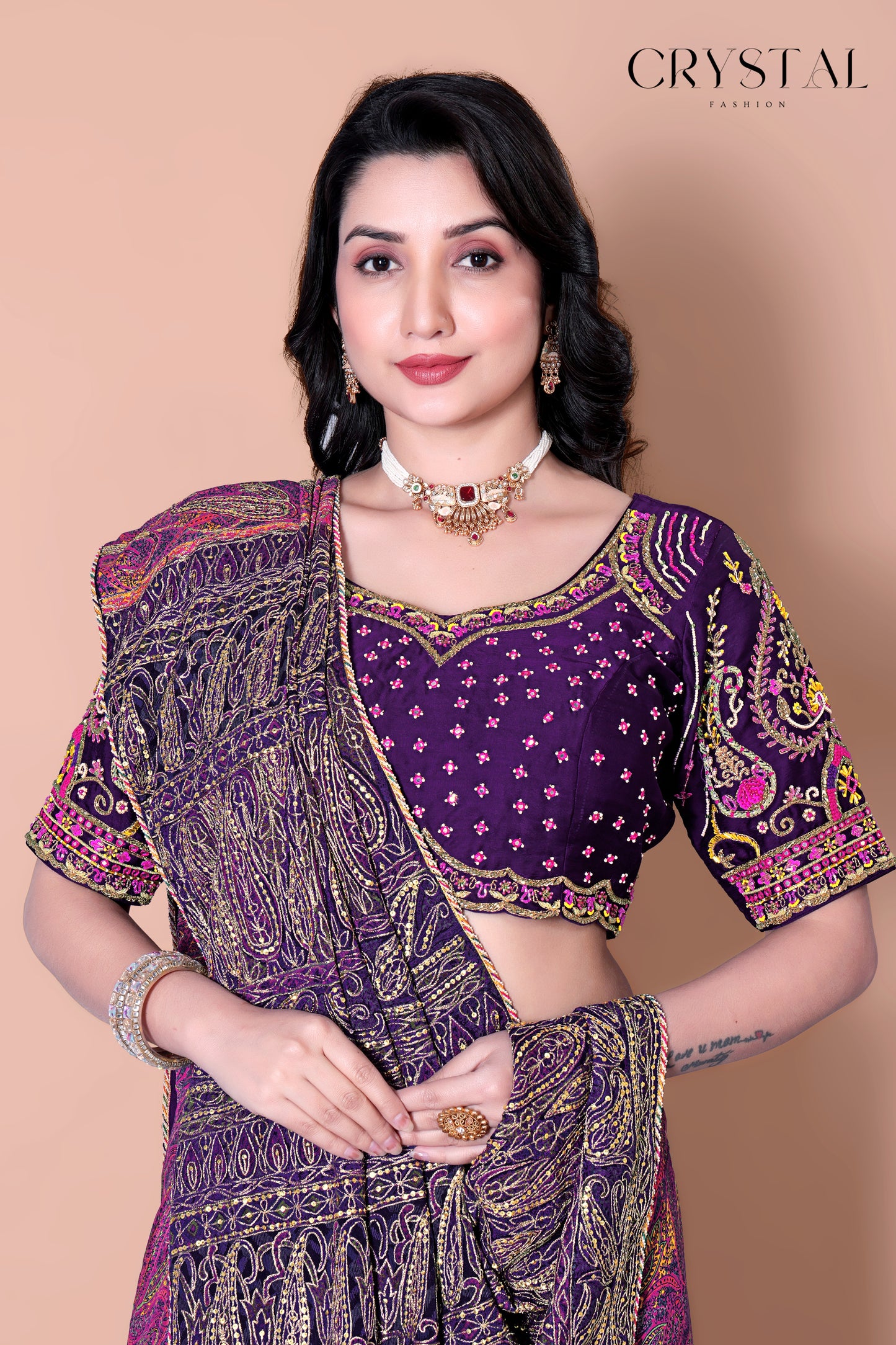 Purple Vintage Saree – Classic Hand Embroidery