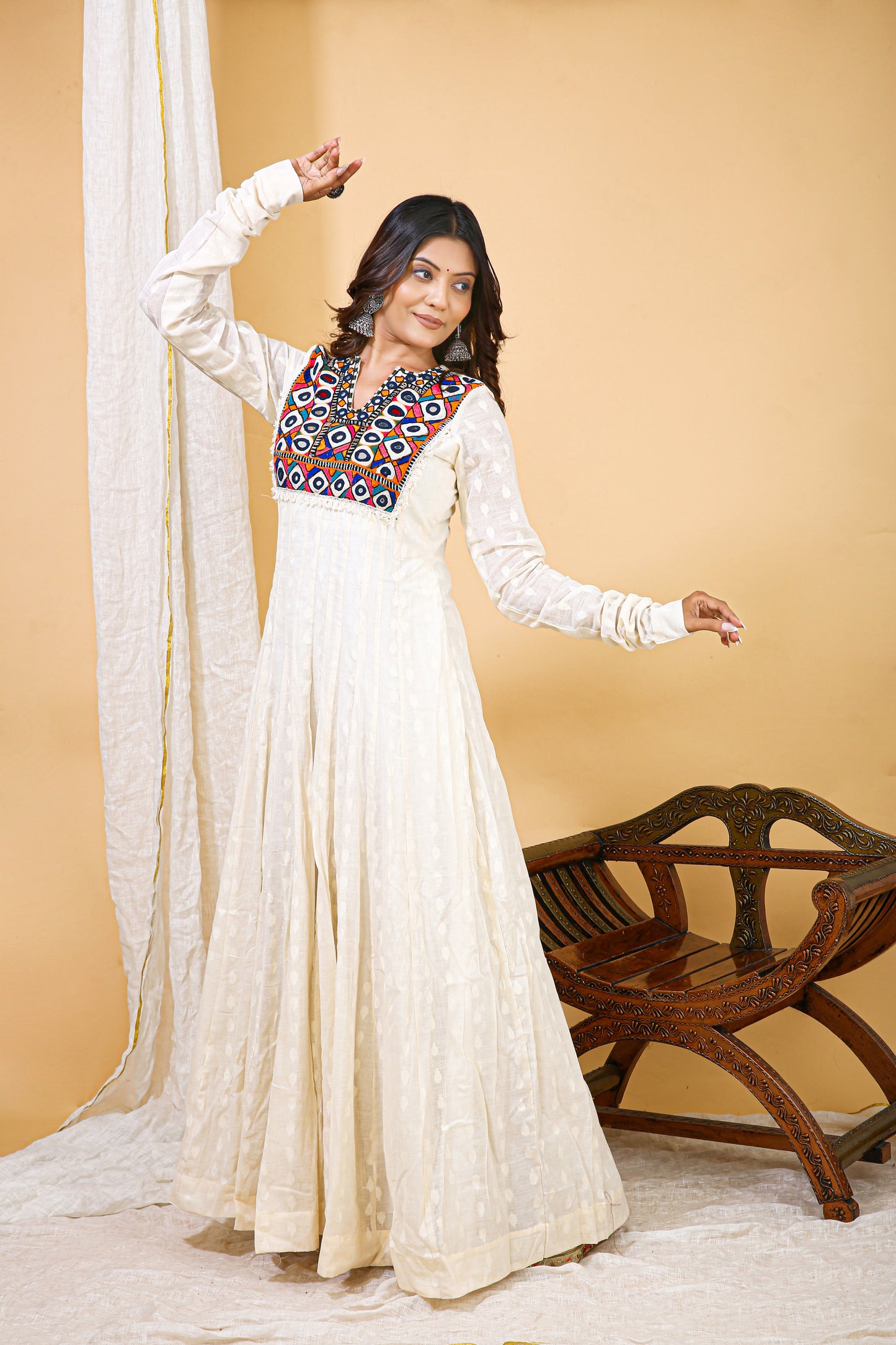 Ivory Mirror Work Anarkali Gown – Navratri Collection '25