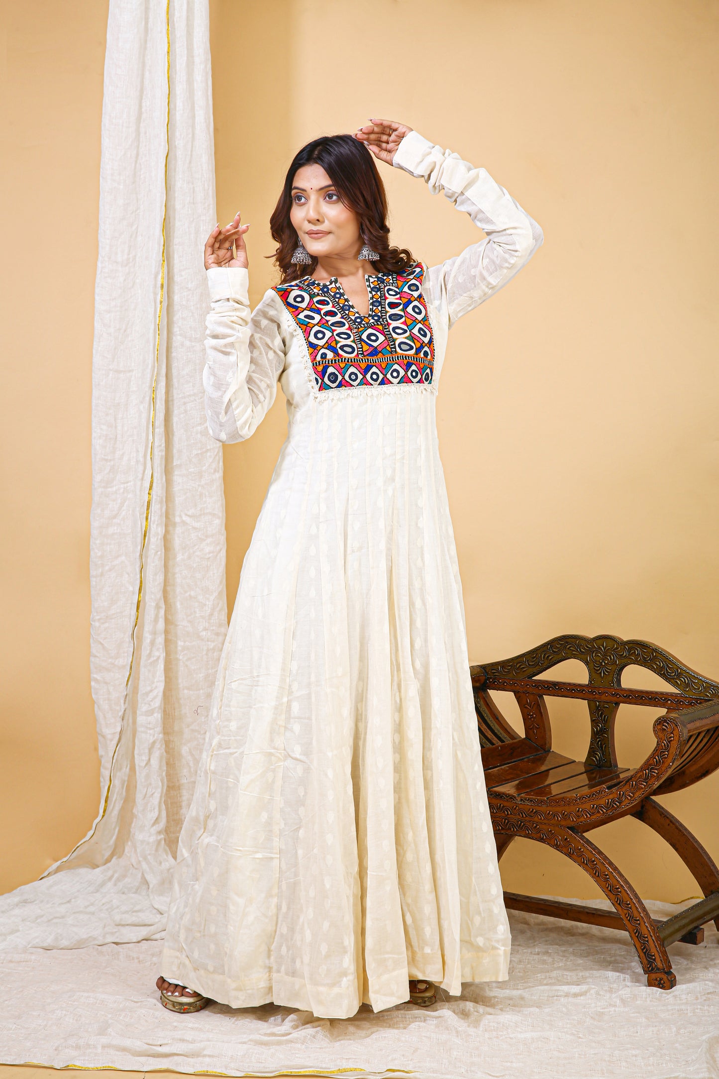 Ivory Mirror Work Anarkali Gown – Navratri Collection '25