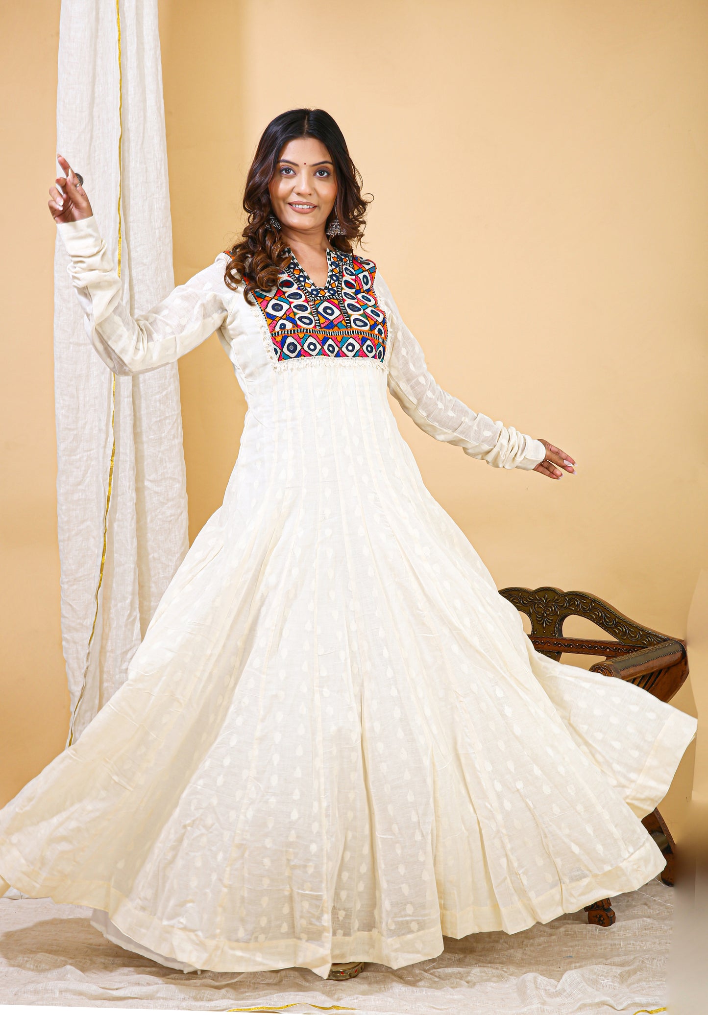 Ivory Mirror Work Anarkali Gown – Navratri Collection '25