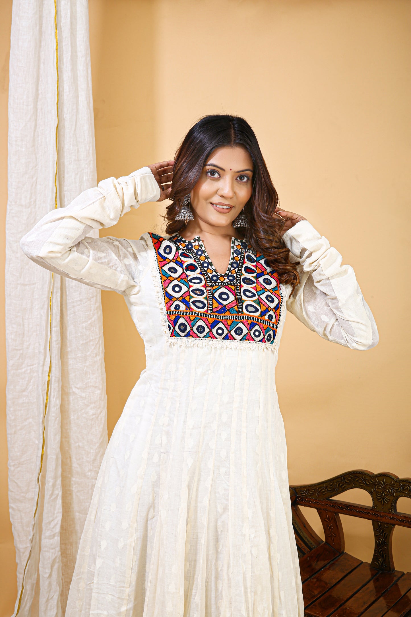 Ivory Mirror Work Anarkali Gown – Navratri Collection '25