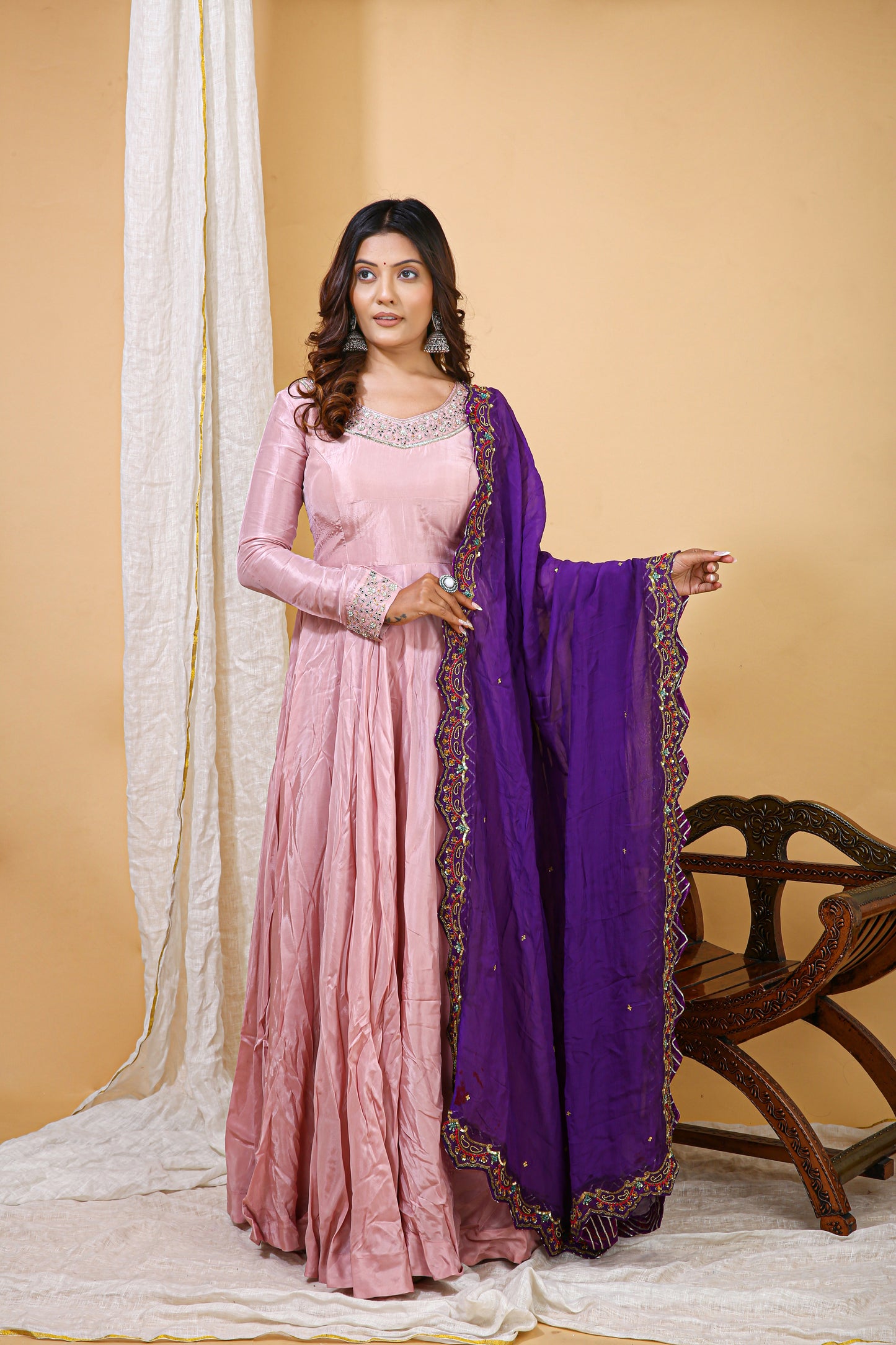 Blush Pink Silk Anarkali with Embroidered Dupatta