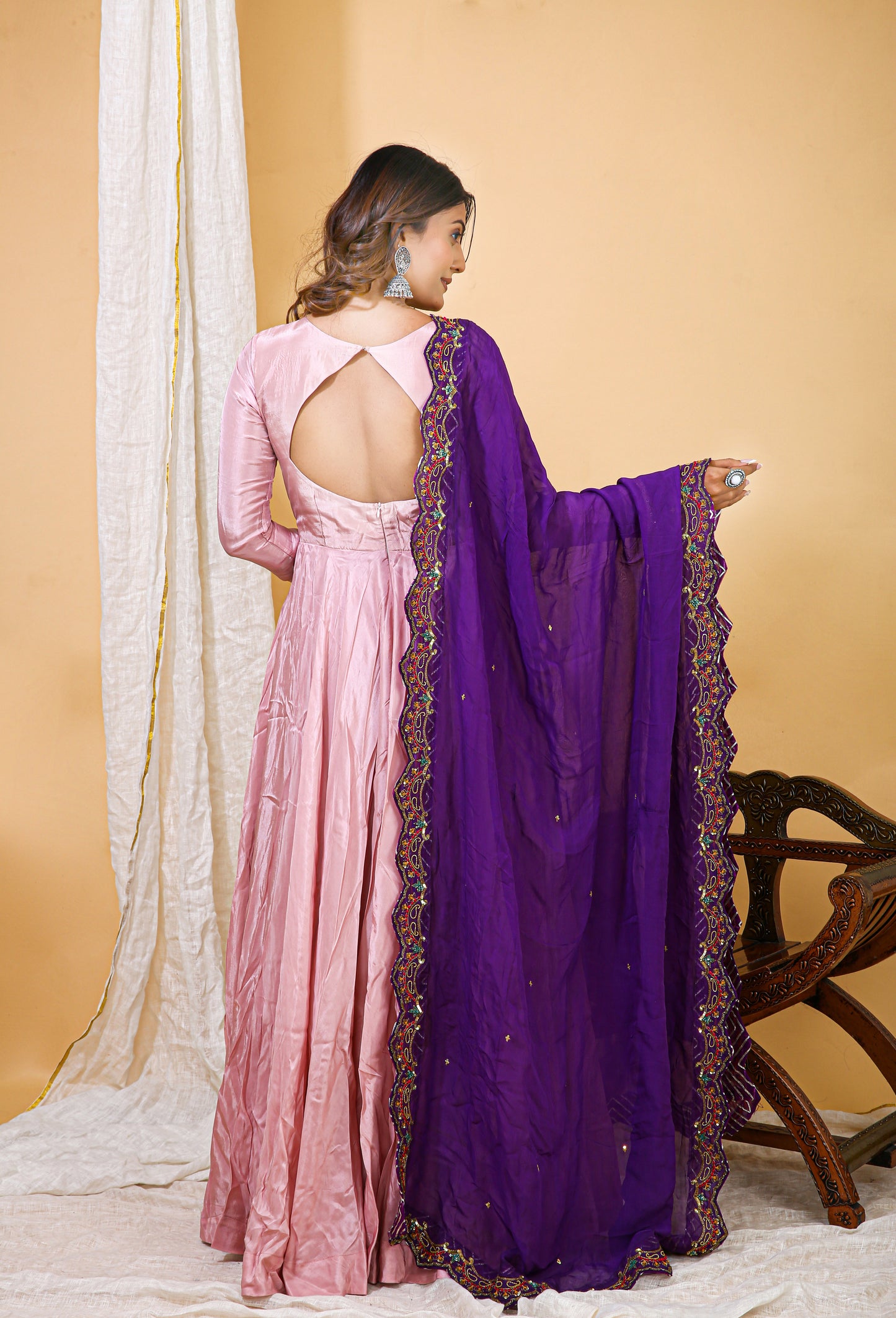 Blush Pink Silk Anarkali with Embroidered Dupatta
