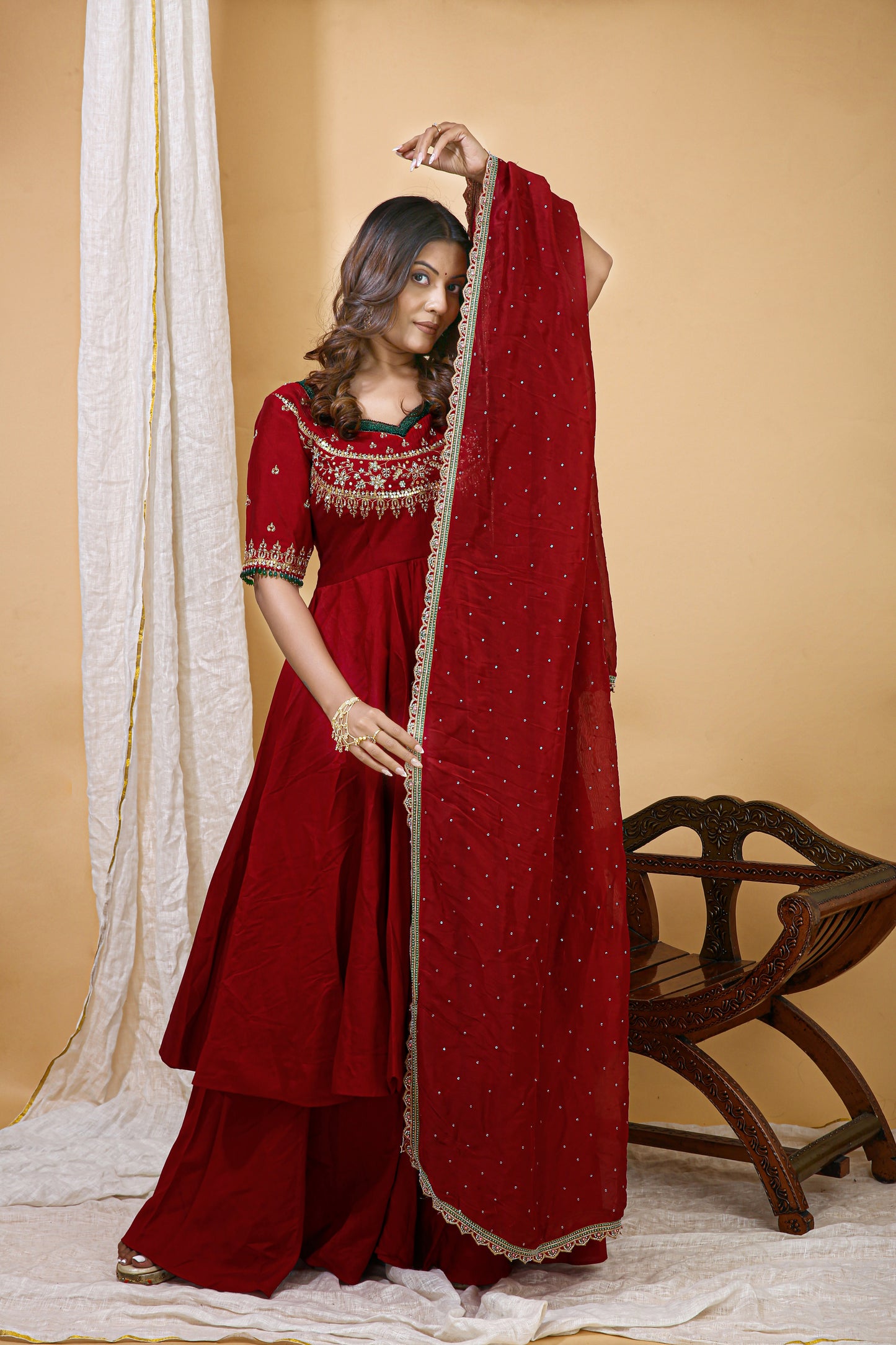 Red Embroidered Anarkali Gown with Dupatta