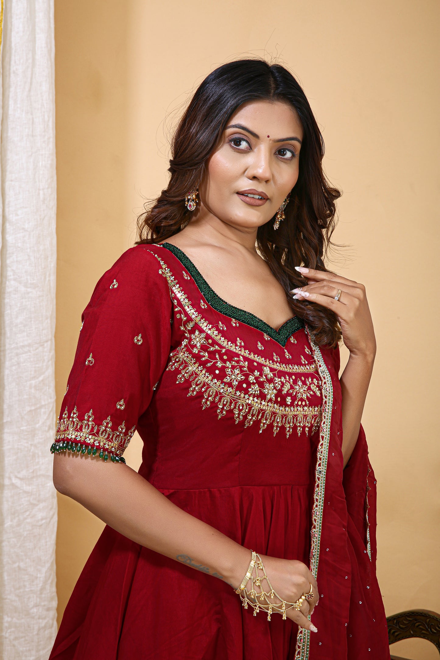 Red Embroidered Anarkali Gown with Dupatta