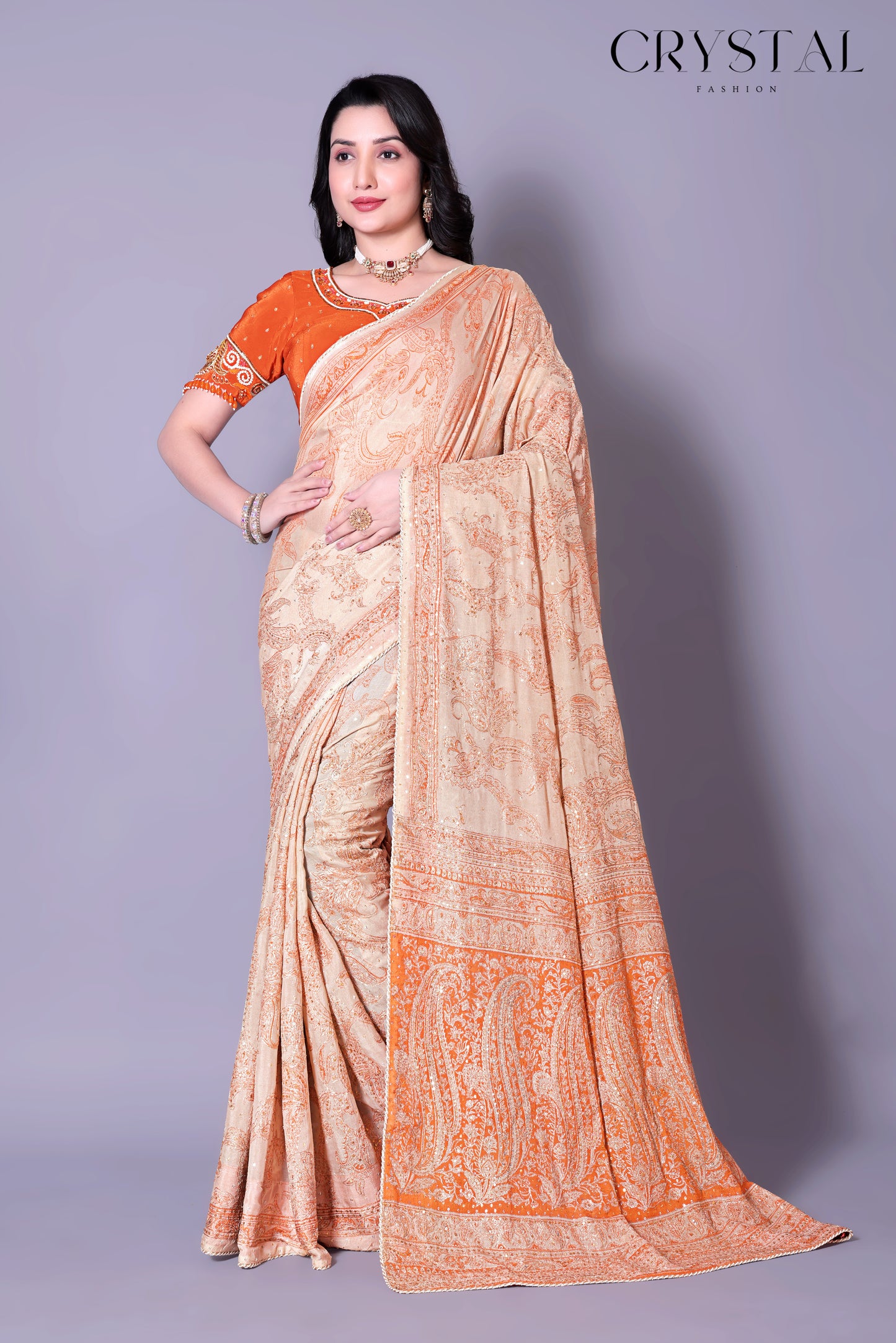 Orange Vintage Saree – Handcrafted Vintage Embroidery