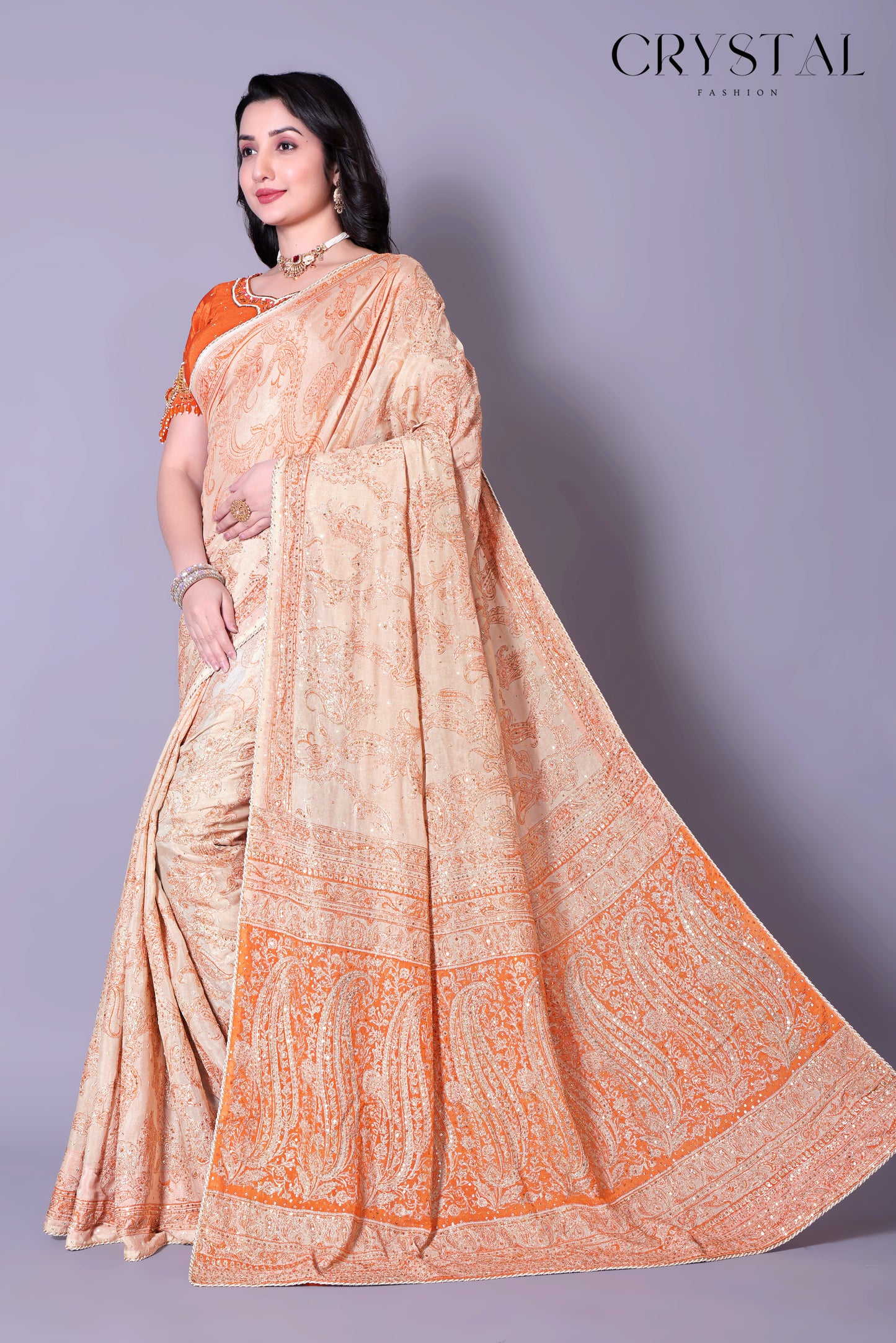 Orange Vintage Saree – Handcrafted Vintage Embroidery