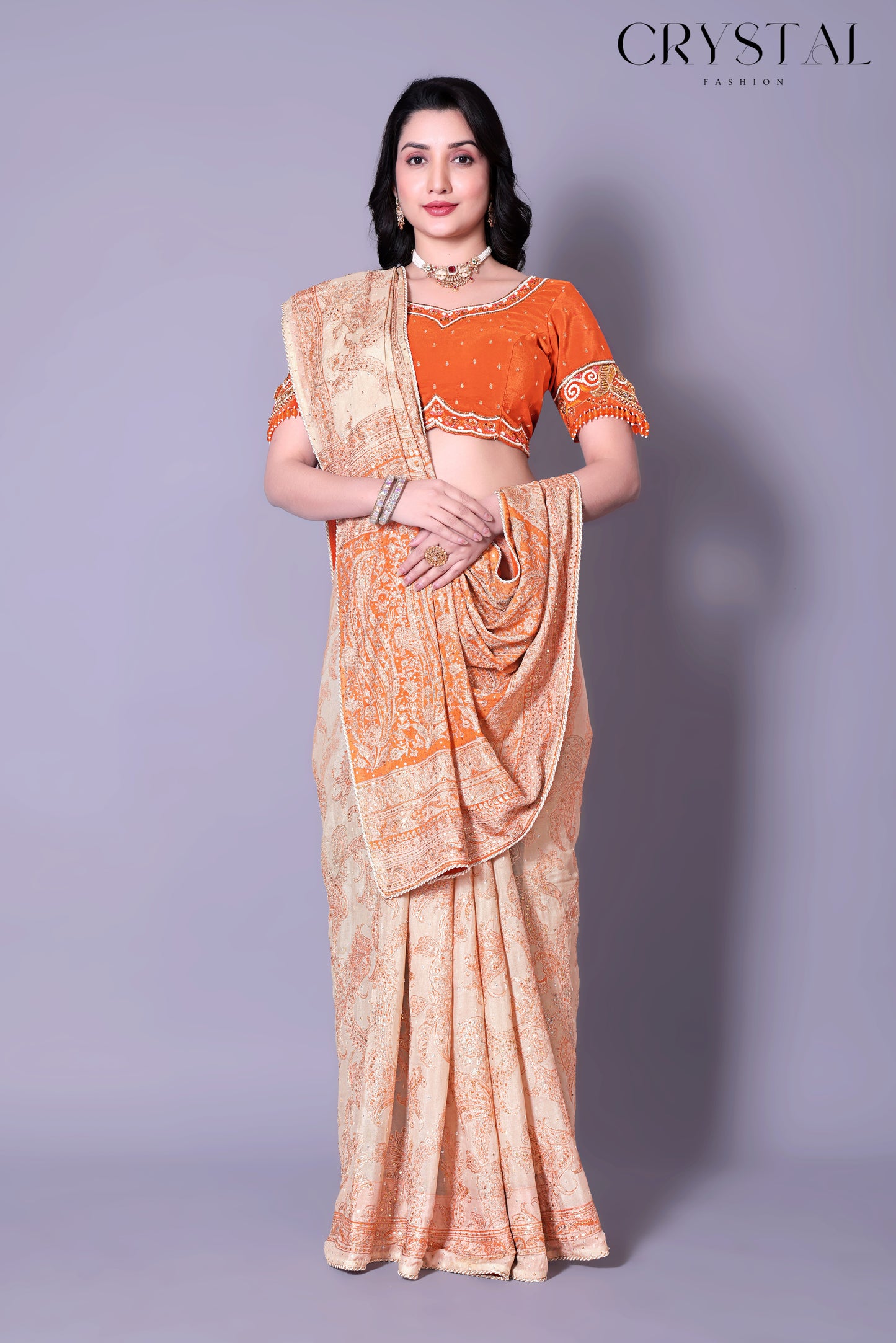 Orange Vintage Saree – Handcrafted Vintage Embroidery