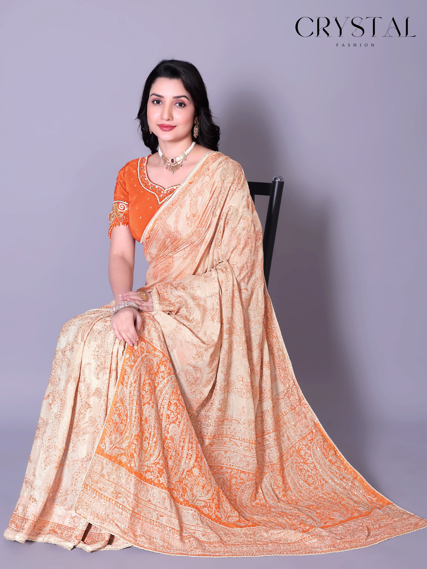 Orange Vintage Saree – Handcrafted Vintage Embroidery