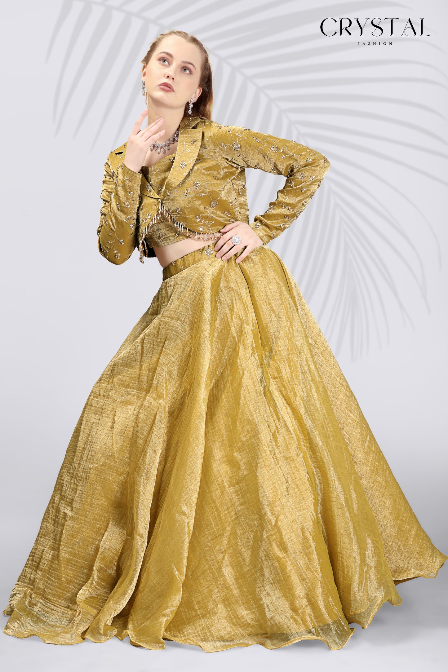 Gold Embroidered Silk Lehenga Choli - Beats Hanging Work