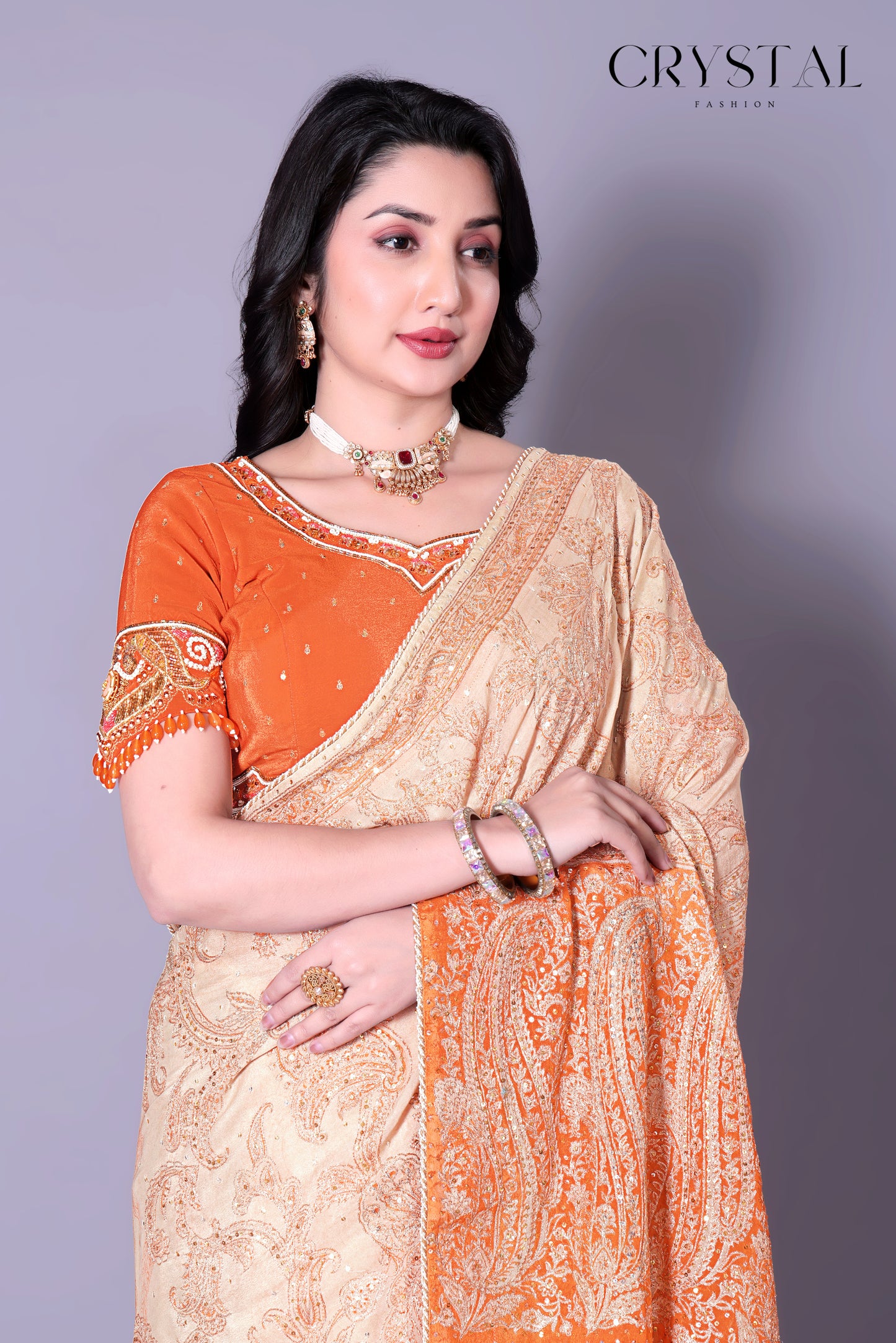 Orange Vintage Saree – Handcrafted Vintage Embroidery