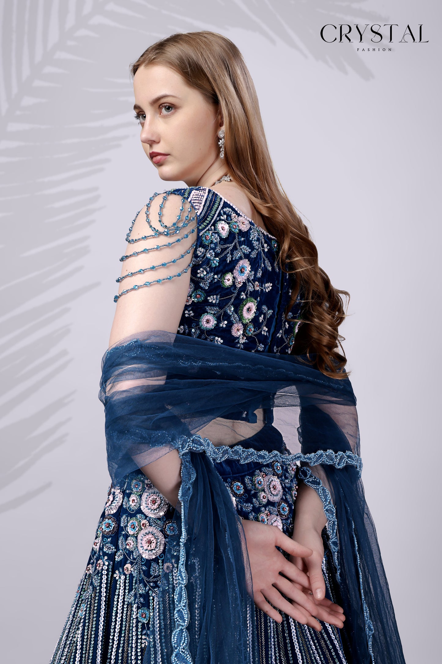 Rama Velvet Lehenga Choli – Hand Embroidered Crystal Work