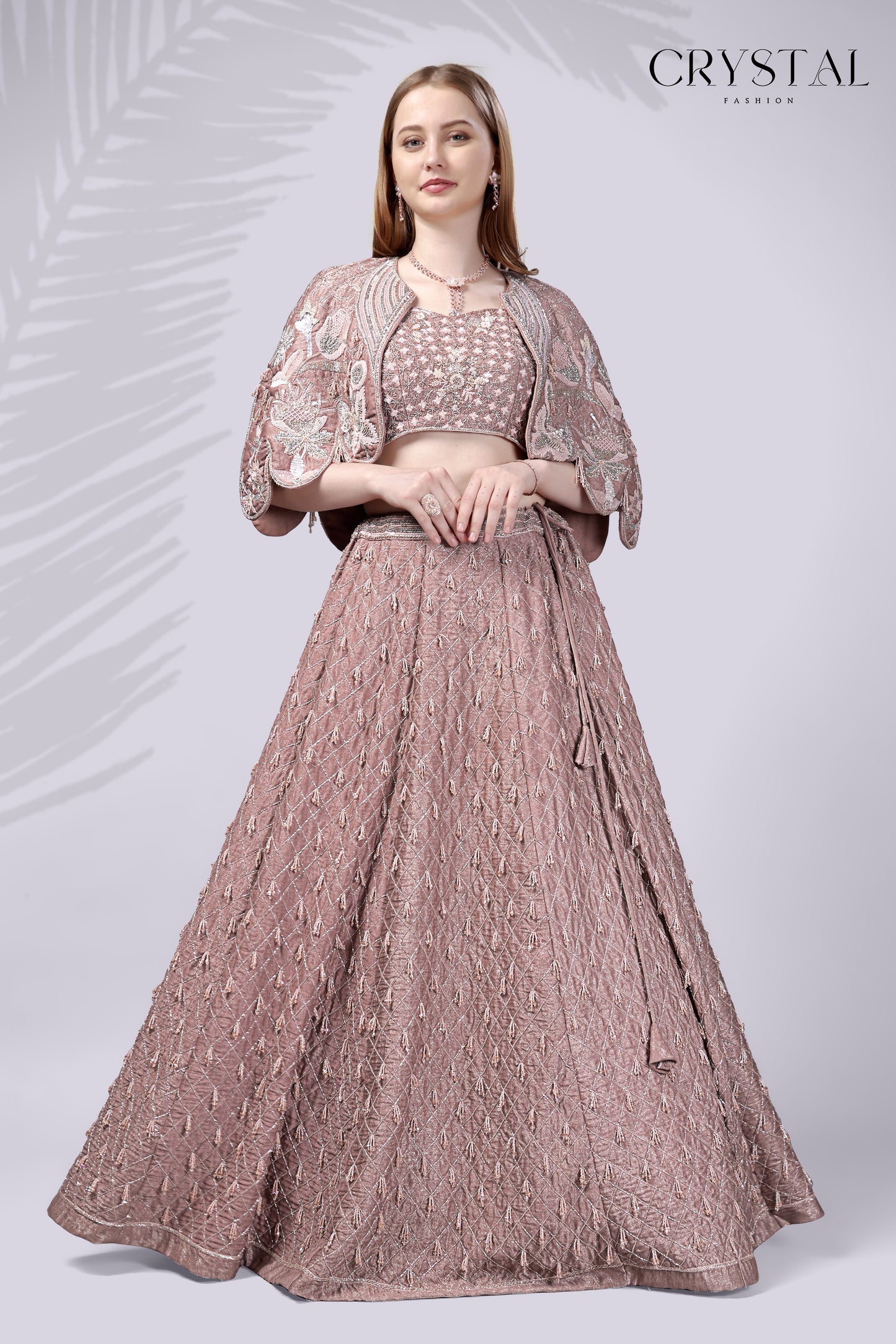 Peach Western Lehenga Choli – Crystal Embellishment Work