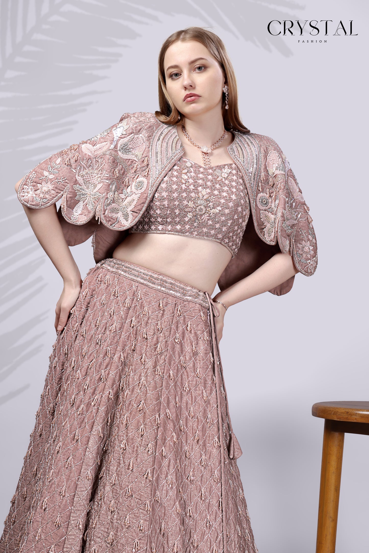 Peach Western Lehenga Choli – Crystal Embellishment Work