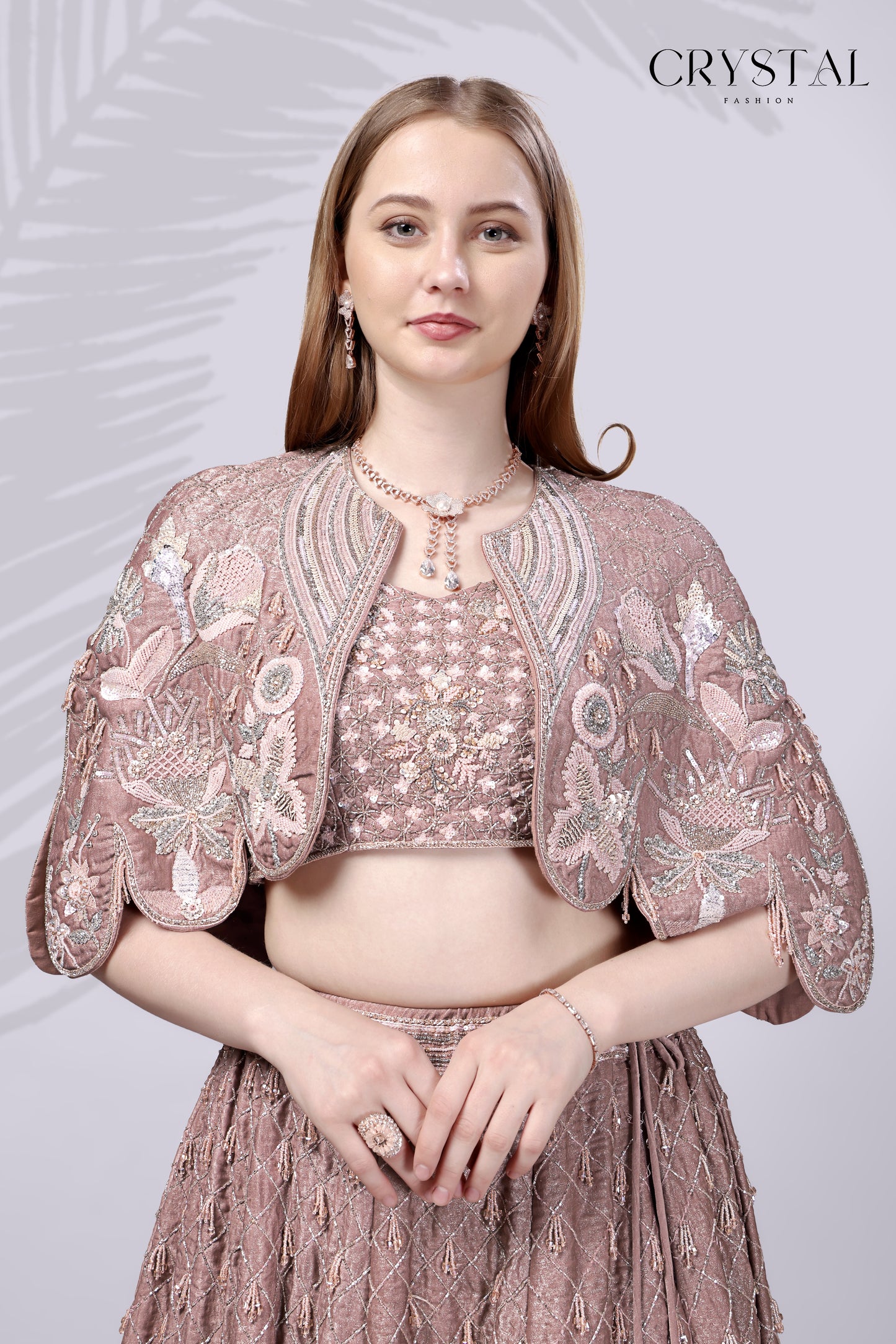 Peach Western Lehenga Choli – Crystal Embellishment Work