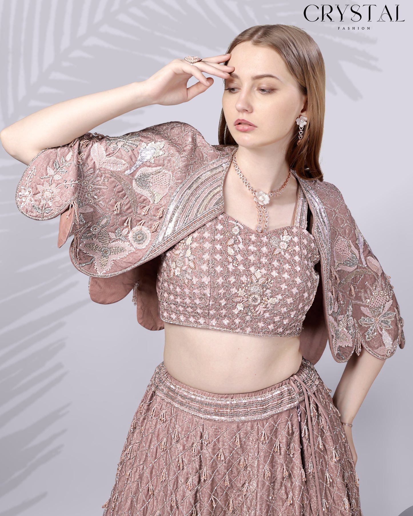 Peach Western Lehenga Choli – Crystal Embellishment Work