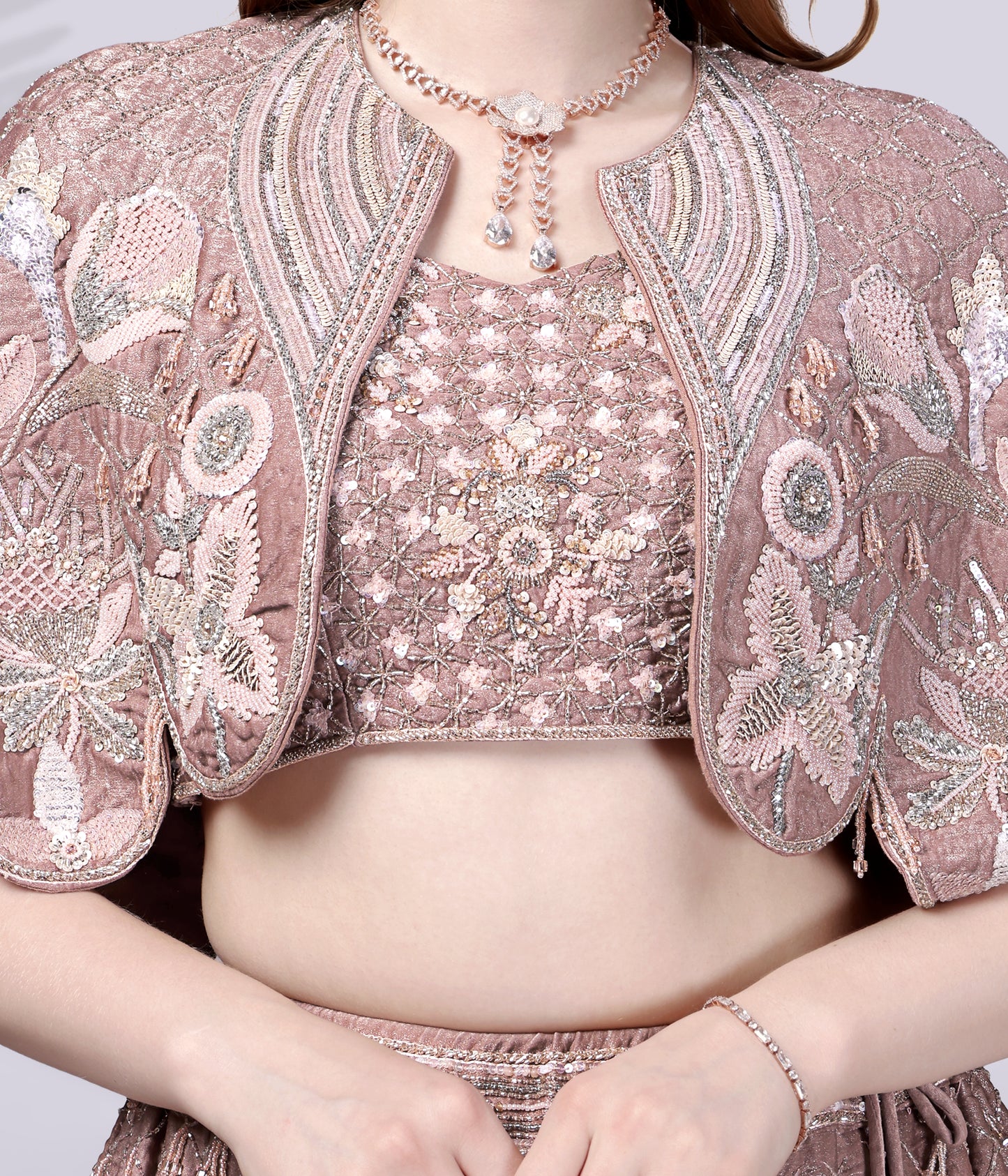 Peach Western Lehenga Choli – Crystal Embellishment Work