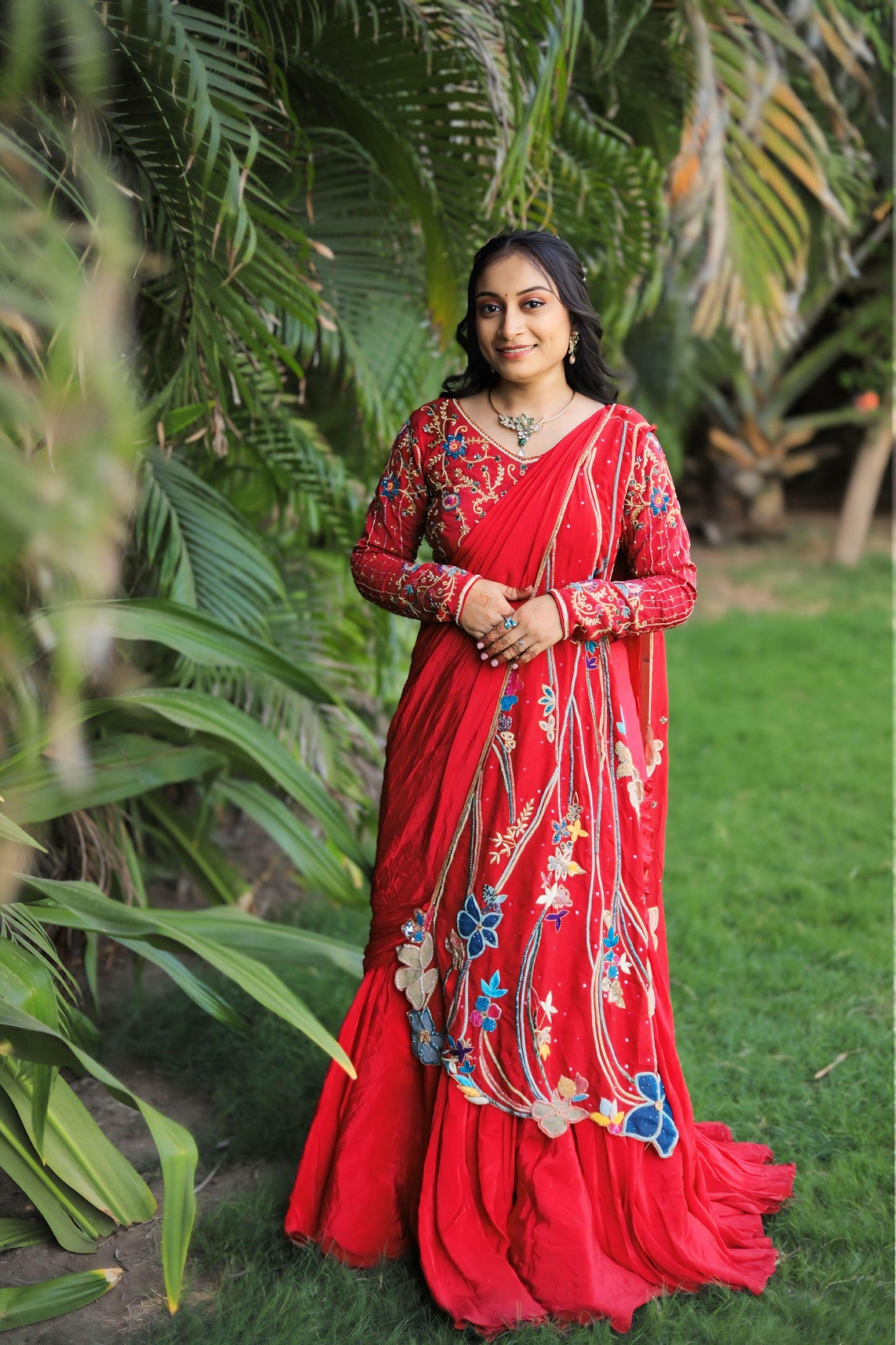 Pink Crape Western Saree – Khatali Hand Embroidery Work