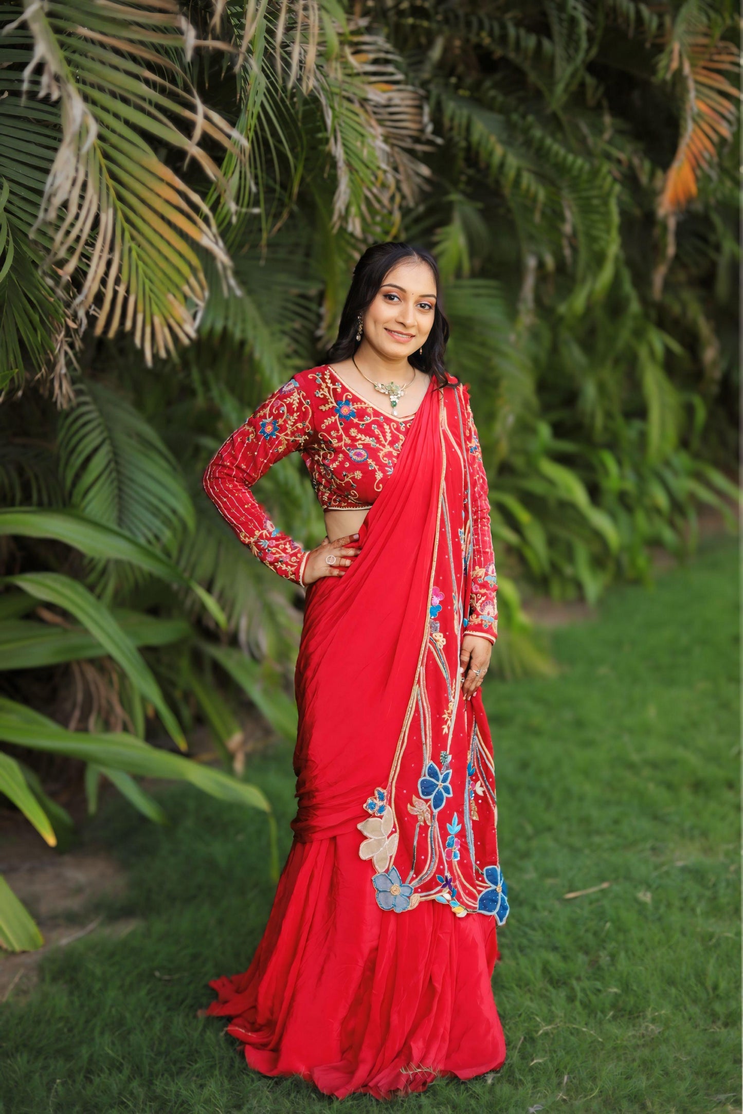 Pink Crape Western Saree – Khatali Hand Embroidery Work
