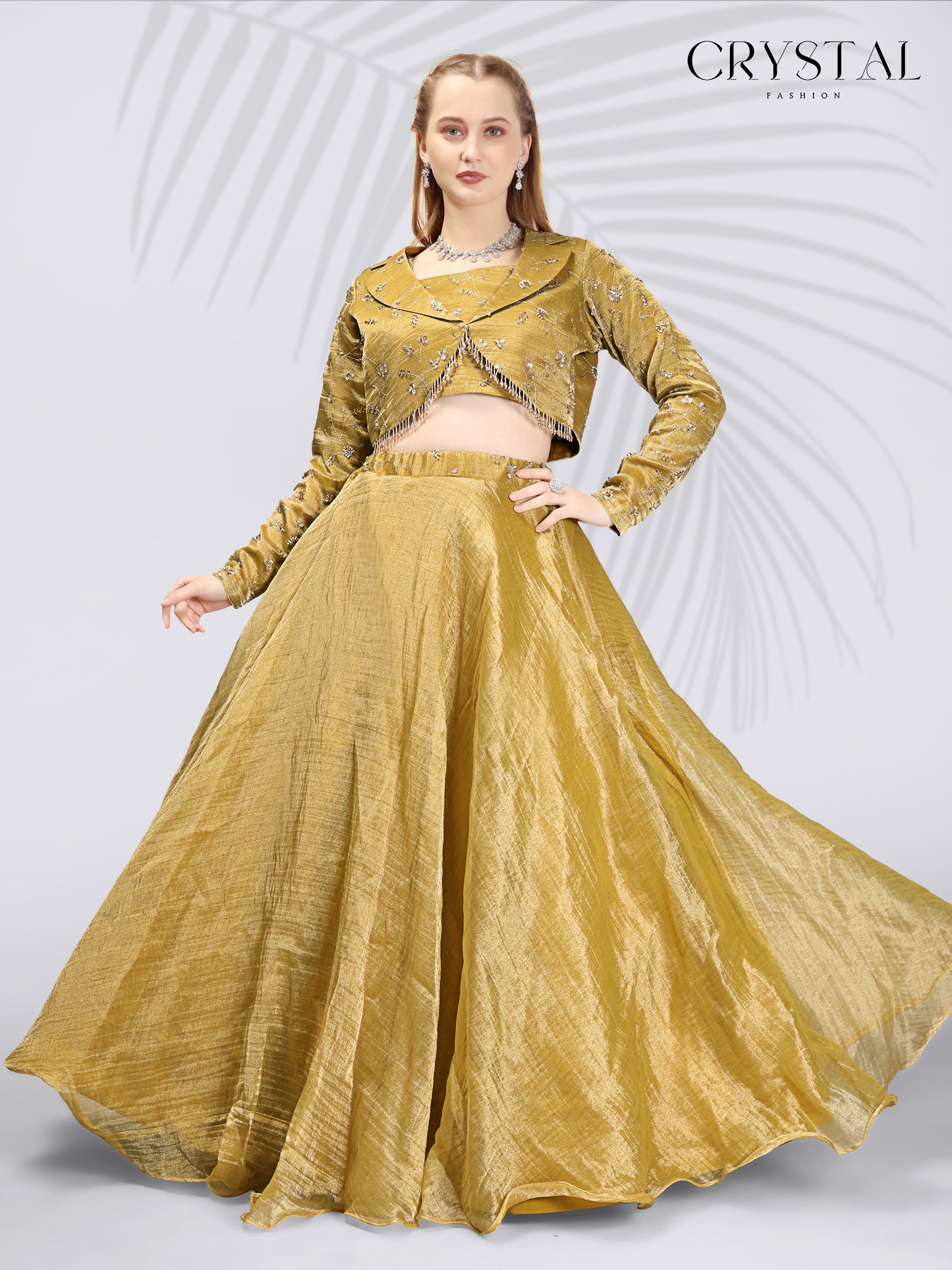 Gold Embroidered Silk Lehenga Choli - Beats Hanging Work