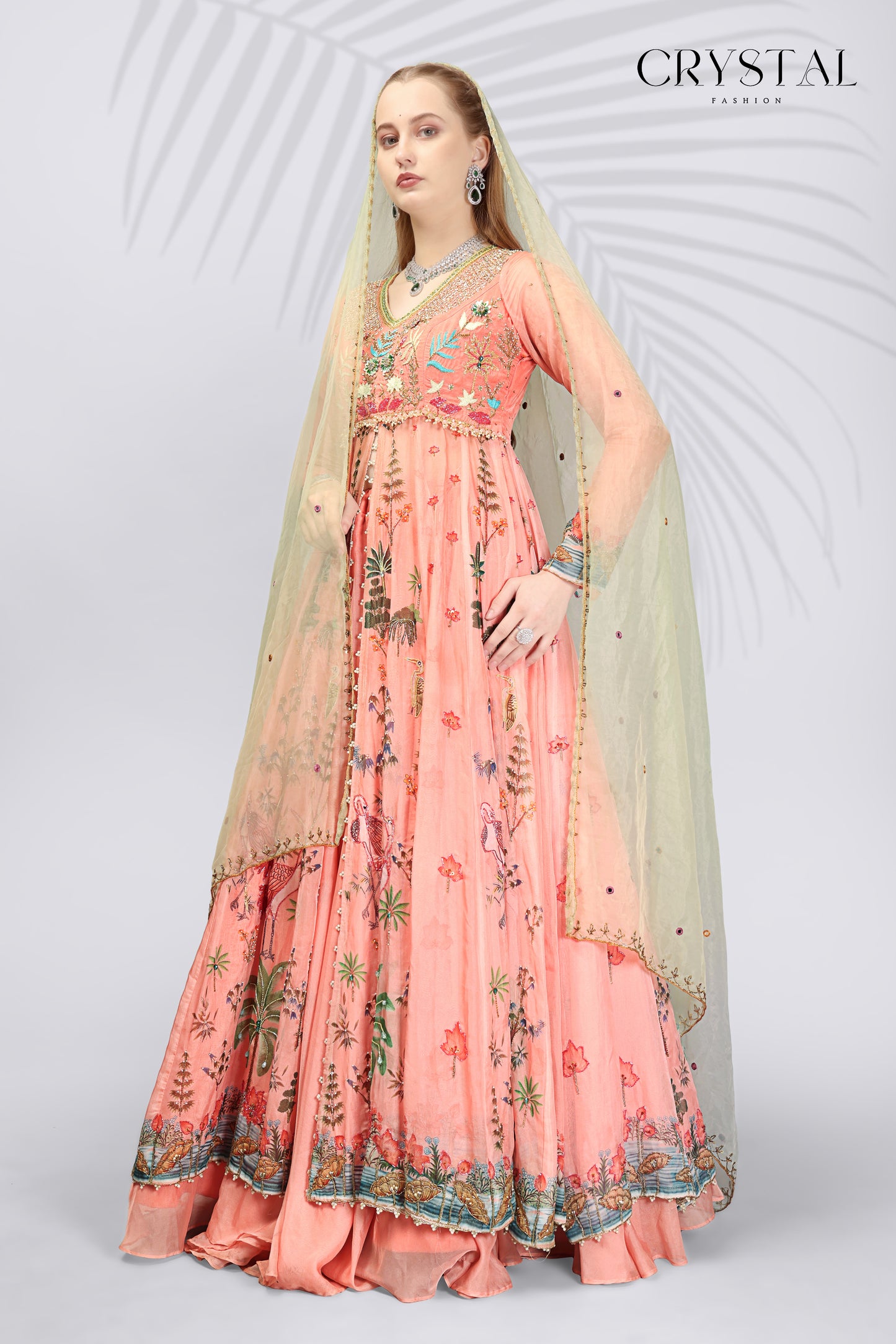 Peach Digital Print Indo-Western – Subtle Hand Embroidery Touch