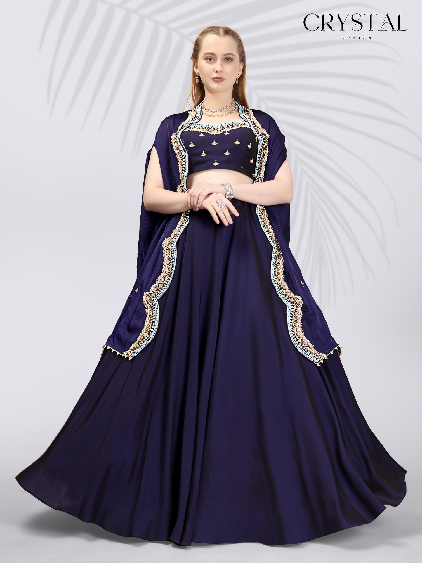 Sky Blue Organza Western Lehenga Choli – Hand Embroidery Work