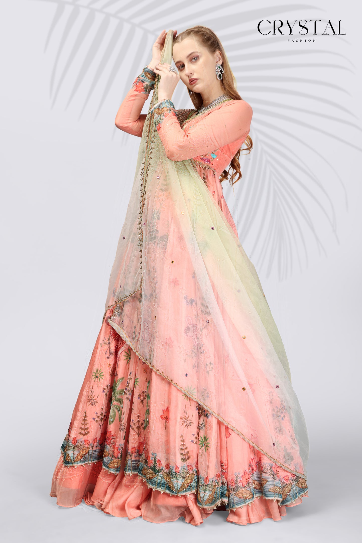 Peach Digital Print Indo-Western – Subtle Hand Embroidery Touch