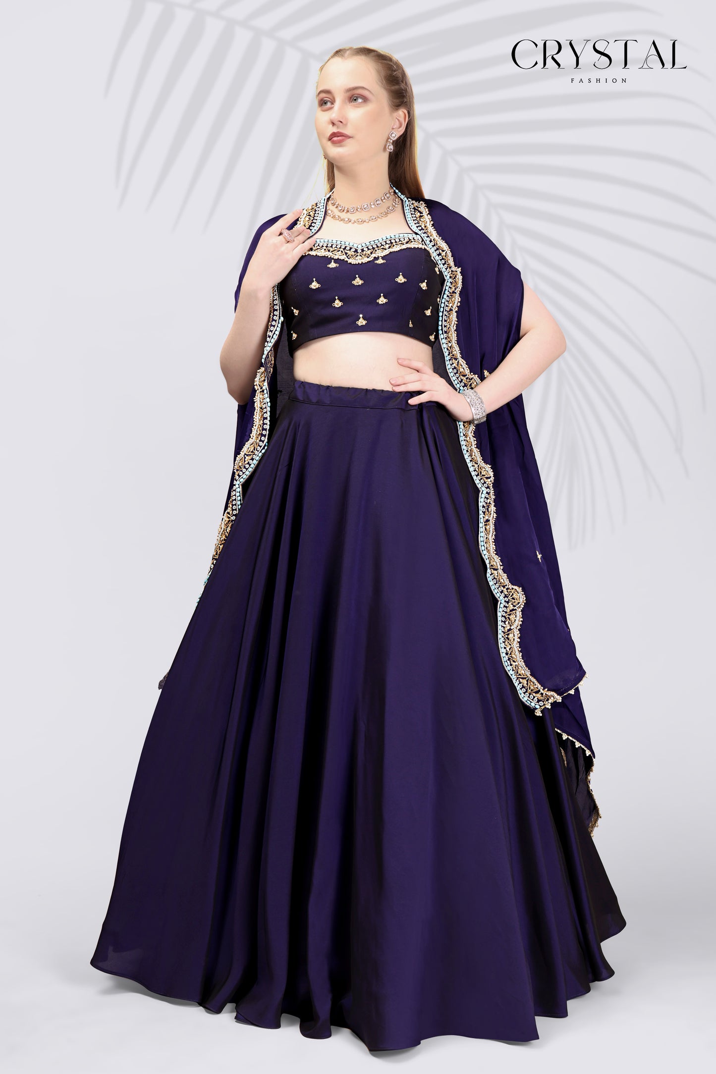 Sky Blue Organza Western Lehenga Choli – Hand Embroidery Work