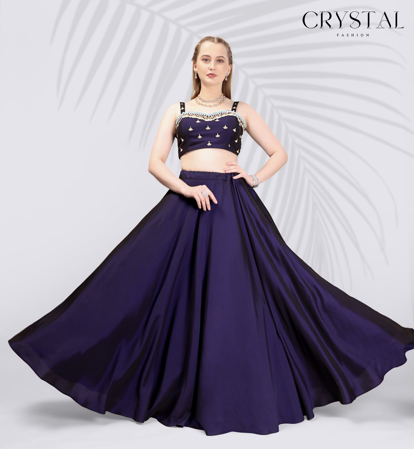 Sky Blue Organza Western Lehenga Choli – Hand Embroidery Work
