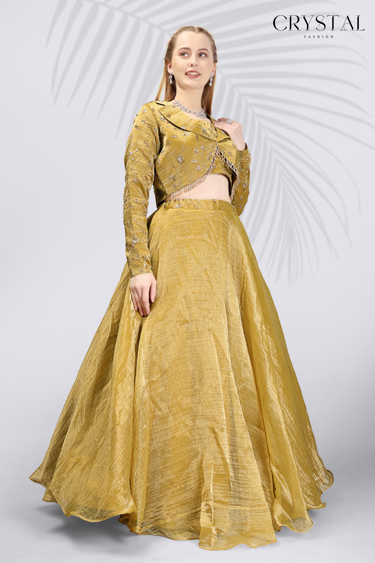Gold Embroidered Silk Lehenga Choli - Beats Hanging Work