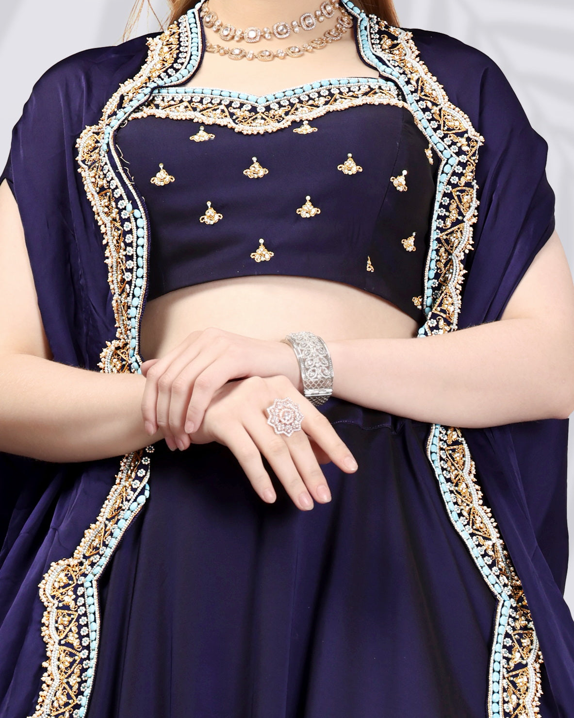 Sky Blue Organza Western Lehenga Choli – Hand Embroidery Work