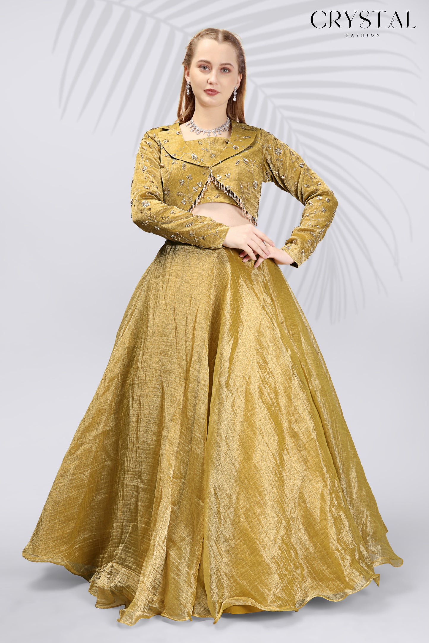 Gold Embroidered Silk Lehenga Choli - Beats Hanging Work