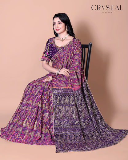Purple Vintage Saree – Classic Hand Embroidery