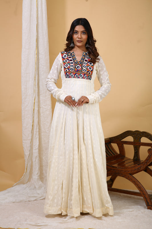 Ivory Mirror Work Anarkali Gown – Navratri Collection '25
