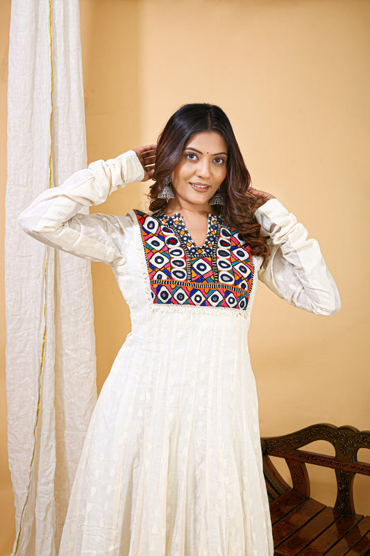 Ivory Mirror Work Anarkali Gown – Navratri Collection '25