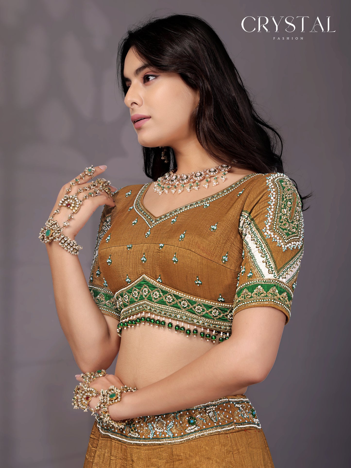 Mustard Yellow Silk Lehenga Choli – Hanging Beads Embellishment