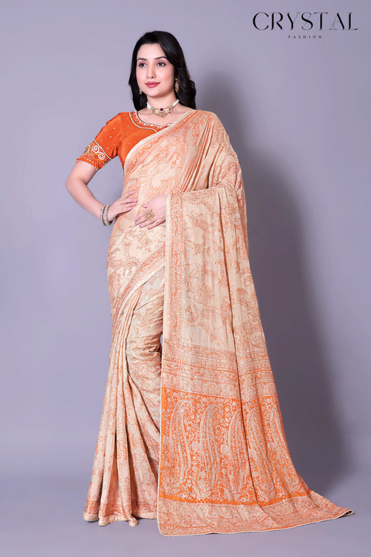 Orange Vintage Saree – Handcrafted Vintage Embroidery