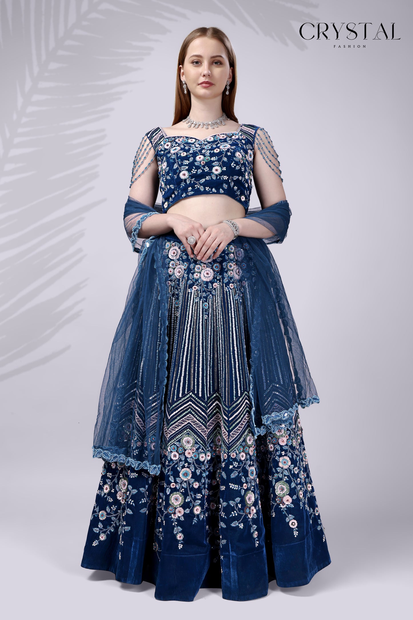 Rama Velvet Lehenga Choli – Hand Embroidered Crystal Work