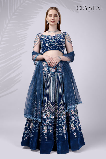 Rama Velvet Lehenga Choli – Hand Embroidered Crystal Work