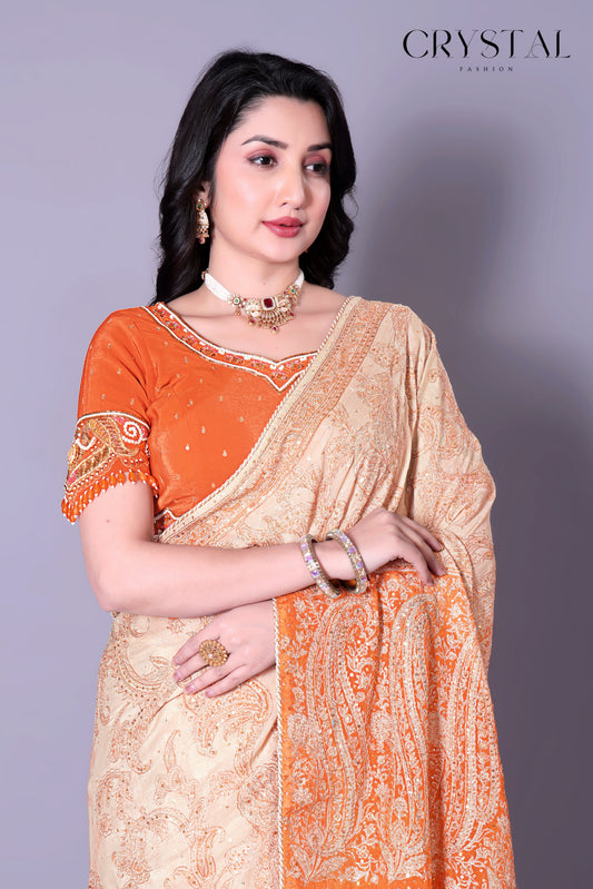 Orange Vintage Saree – Handcrafted Vintage Embroidery