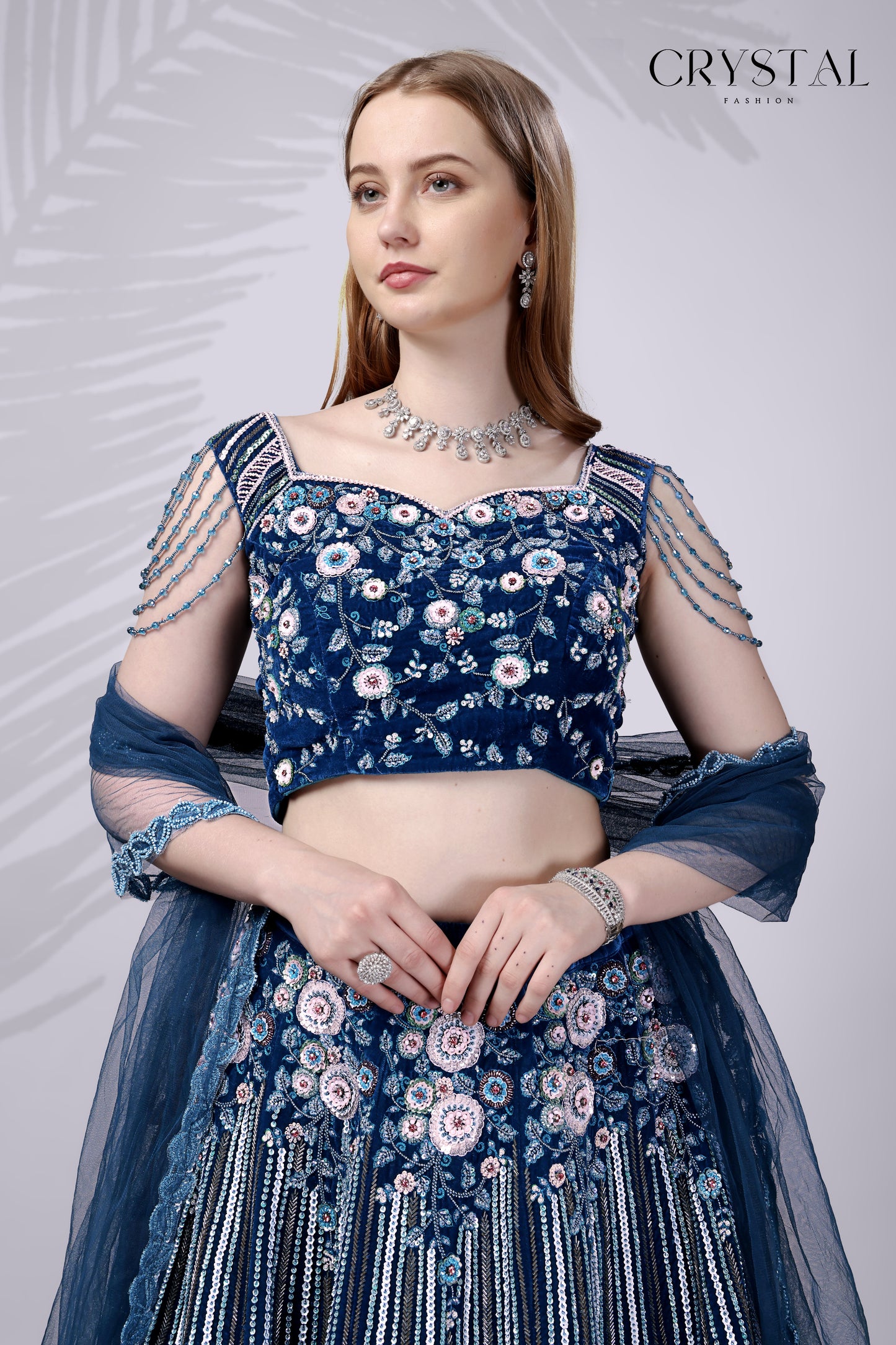 Rama Velvet Lehenga Choli – Hand Embroidered Crystal Work