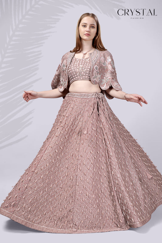 Peach Western Lehenga Choli – Crystal Embellishment Work