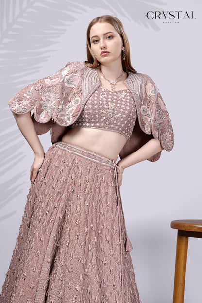 Peach Western Lehenga Choli – Crystal Embellishment Work