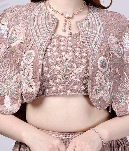 Peach Western Lehenga Choli – Crystal Embellishment Work