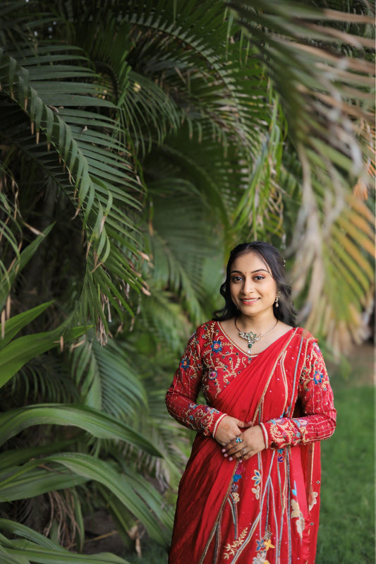 Pink Crape Western Saree – Khatali Hand Embroidery Work