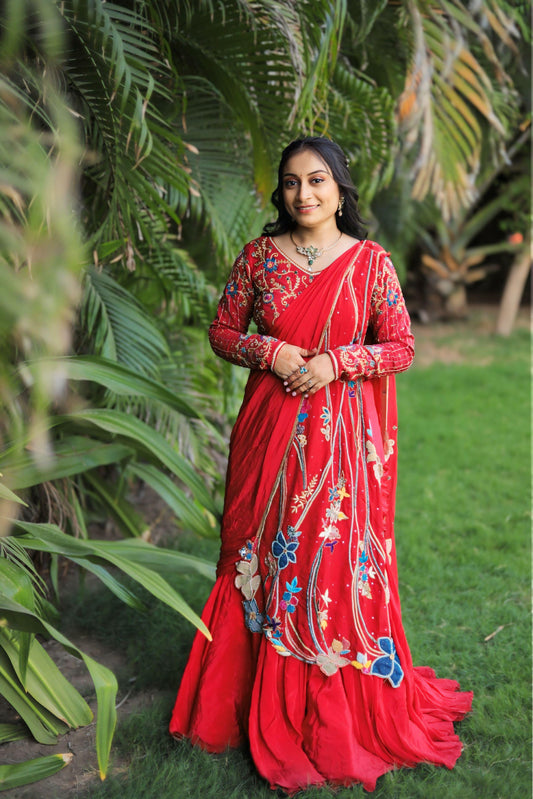 Pink Crape Western Saree – Khatali Hand Embroidery Work