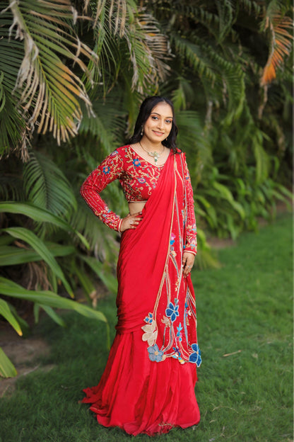 Pink Crape Western Saree – Khatali Hand Embroidery Work